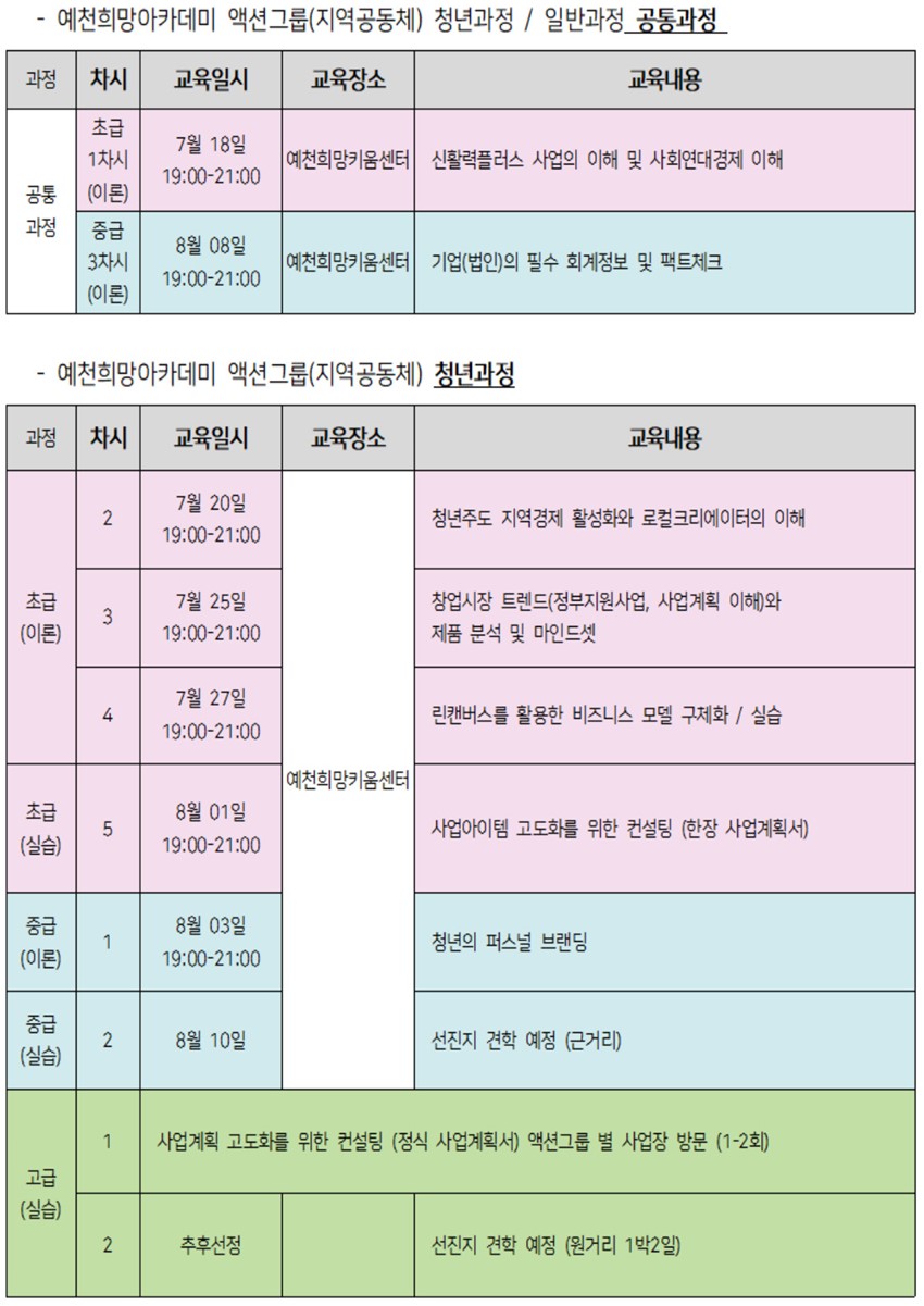3.예천군 신활력플러스사업 예천희망아카데미 액션그룹 양성과정 (일반,청년) 교육생 모집